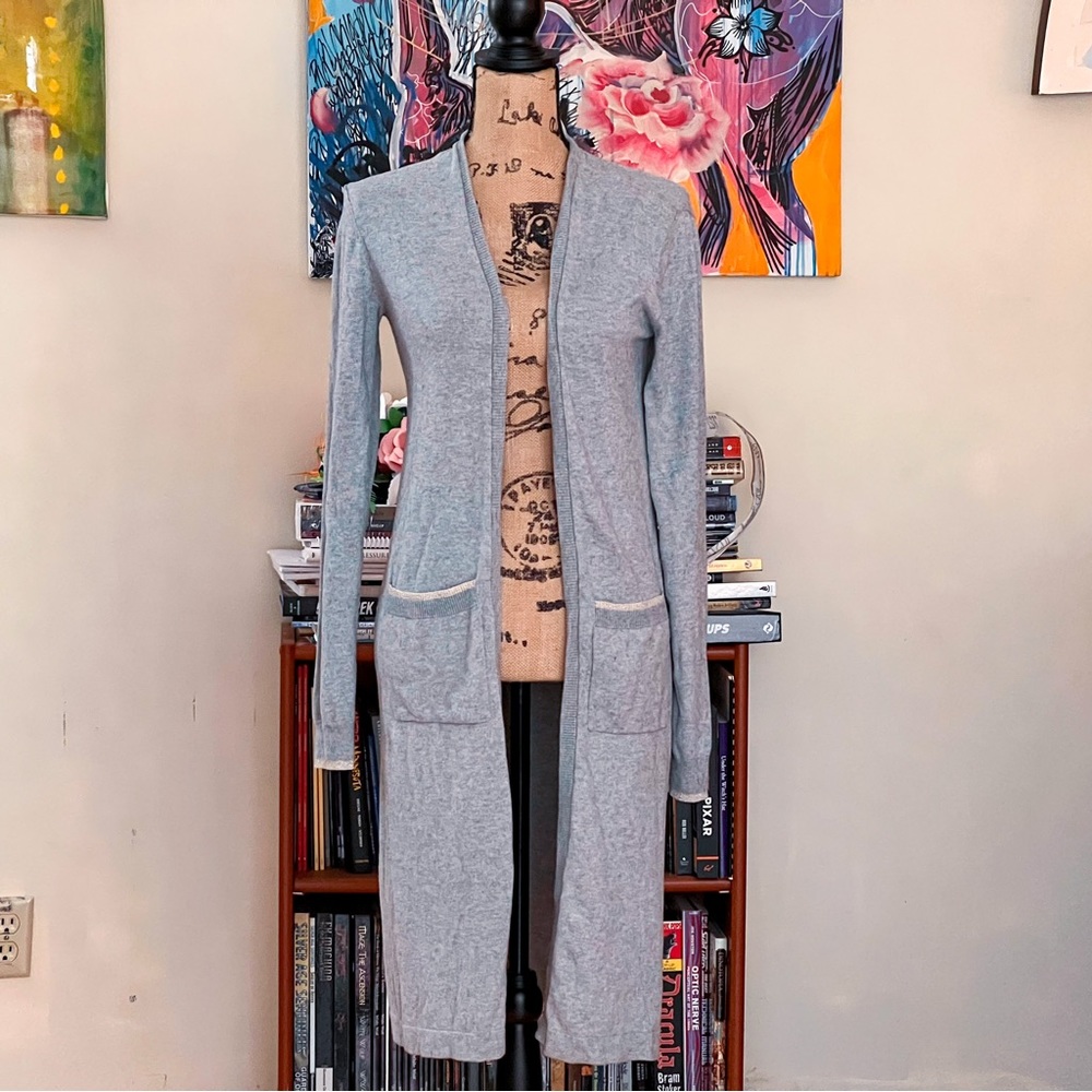 Spiritual Gangster Grey Open Front Duster Cardigan with Gold Trim Size Small